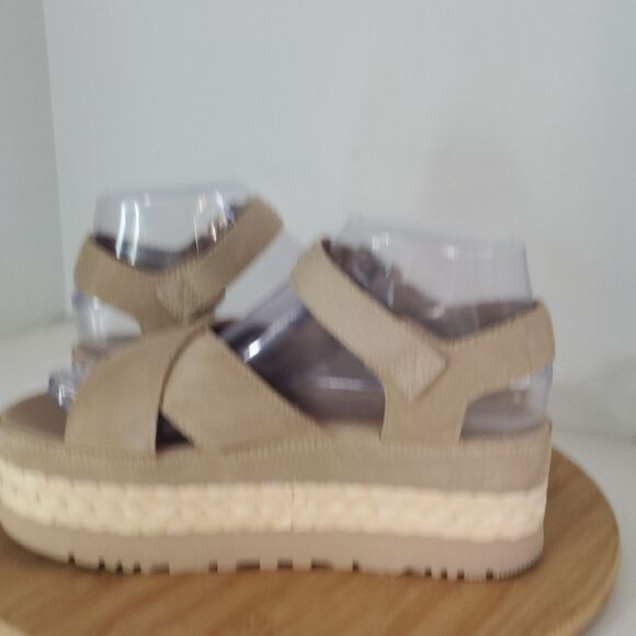 UGG Aubrey Suede Ankle Strap Platform Espadrille Sandal Beige Women's 7 NWOB - Picture 8 of 11